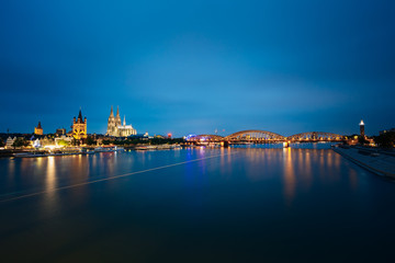 Fototapeta na wymiar Night View Of Cologne Cathedral And Hohenzollern Bridge, Germany