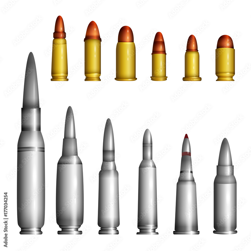 Poster bullet casings - modern vector realistic isolated objects