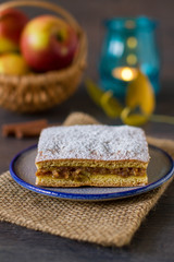 Chocolate cake with pears in rustic style