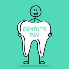 Dentists's day concept illustration. Man with tooth. Conceptual poster or banner.