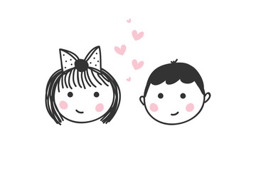Girl and boy in love, vector doodle sketch isolated on white background.
