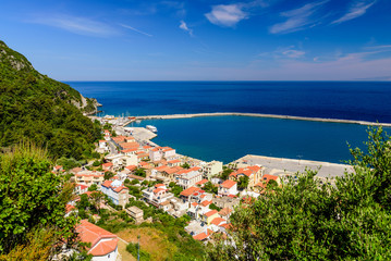 Aerial view of Karlovasi village, a traditional village on the island of Samos, Greece