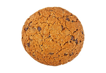 Chocolate chip cookie isolated on white background, top view