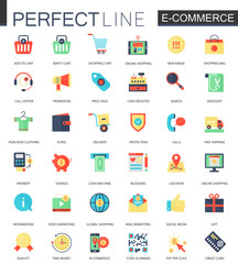 Vector set of flat e-commerce icons. Internet electronic commerce.