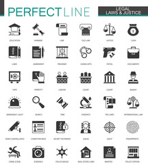 Black classic Legal, law and justice icons set isolated.