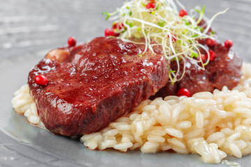 beef stew with white rice and sauce
