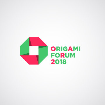 Origami color paper cycling llogo. Monogram "O" logo. The letter O in green and red ribbons on a dark background.