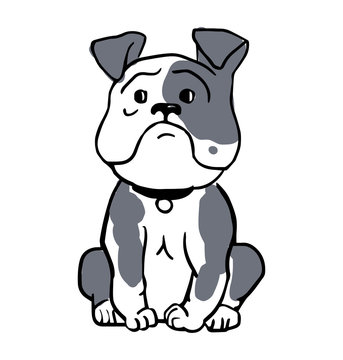 English bulldog isolated on white background. Cute gray outline bulldog icon, element for new year of dog 2018 design. The silhouette of the dog breed English Bulldog.