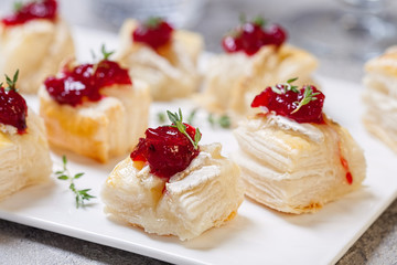 Holiday appetizers with cranberry, brie and thyme