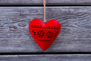 Red wooden heart shaped ornament