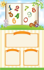 Kid School Template with Book and cartoon Numbers