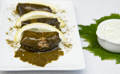 Dolma - stuffed grape leaves with rice and vegetable