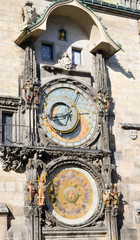 Prague astronomical clock on the southern wall of Old Town Hall in the Old Town Square. in the Czech Republic. 