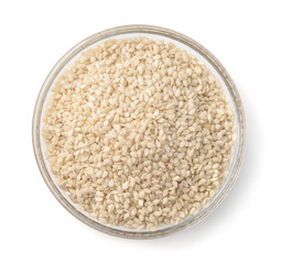 Top view of sesame seeds in bowl