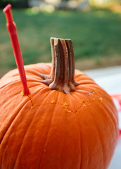 Carving a pumpkin