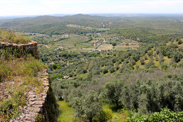 Fototapeta na wymiar Views of the Alentejo fields from the walls of the Portuguese town of Evora Monte, Estremoz