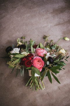Juliet garden rose and pink ranunculus wedding floral bouquet