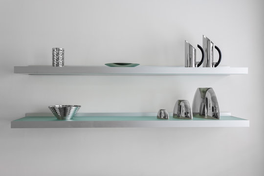 Contemporary wall shelving with modern kitchen items