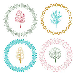 Cute frames set. Vector decorative elements with trees. Can use for cards, prints and other decorations