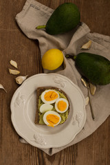 Toast with boiled egg and avocado sauce