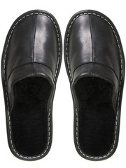 Black leather slippers isolated