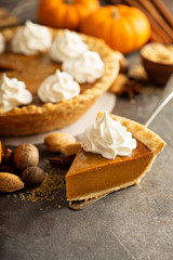 Pumpkin pie with whipped cream