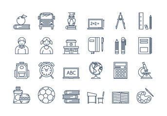 05 Outline SCHOOL EDUCATION icons set