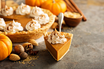 Pumpkin pie with whipped cream