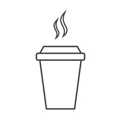 Vector illustration of a hot drink paper cup with steam and thin outline isolated on white background.