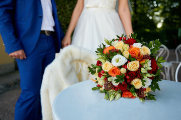 bouquet of the bride on the table