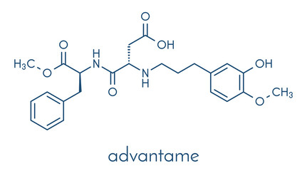 Advantame (E969) sugar substitute molecule. Skeletal formula.
