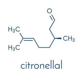 Citronellal citronella oil molecule. Used in insect repellents. Skeletal formula.