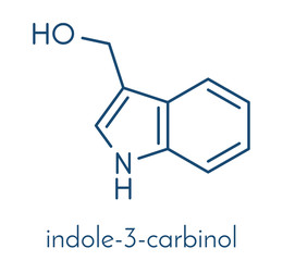 Indole-3-carbinole (I3C) cruciferous vegetable molecule. Present in food prepared with broccoli, cabbage, kale, etc. May have beneficial health effects.  Skeletal formula.