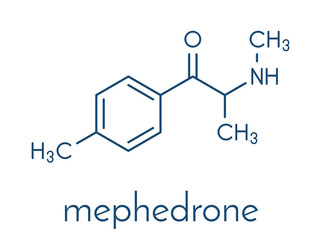 Mephedrone (4-MMC, 4-methylmethcathinone, 4-methylephedrone) stimulant drug molecule (designer drug). Skeletal formula.