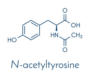 N-acetyl-tyrosine (NALT) molecule. Acetylated form of the amino acid tyrosine. Skeletal formula.