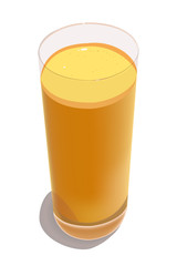 Glass with freshly squeezed orange juice on a white background