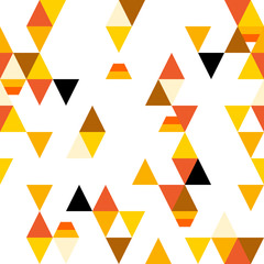 Abstract seamless pattern with colorful triangles and stylized candy corn. Vector background.