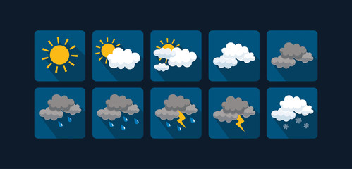 Weather vector icons  flat design - Set1