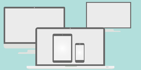 The phone device layout, Laptop layout, Computer layout, The layout of the tablet is executed in the style of flat design. Format vector eps 10. Layers easily editable