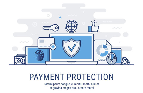Secure transactions and payments protection. Vector illustration modern  thin line design.