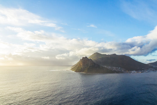 Hill and coast at sunset. False Bay, Cape Town, South Africa