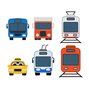 Public and commercial transport simple icons set isolated on white background.