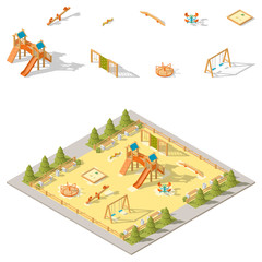 Children playground isometric icon set