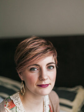 A young woman making eye contact