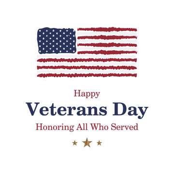 Happy Veterans Day. Greeting card with USA flag on background. National American holiday event. Flat vector illustration EPS10.
