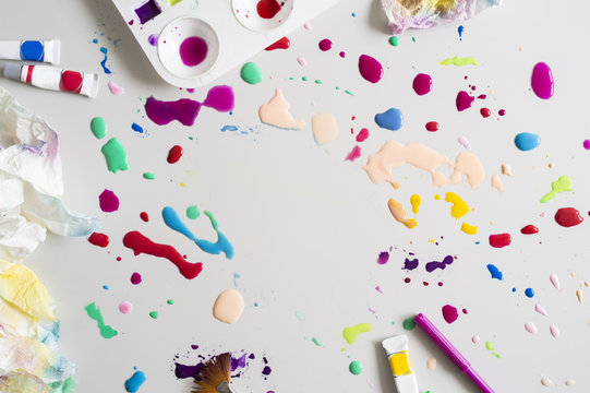 Top view of surface with watercolor spatter