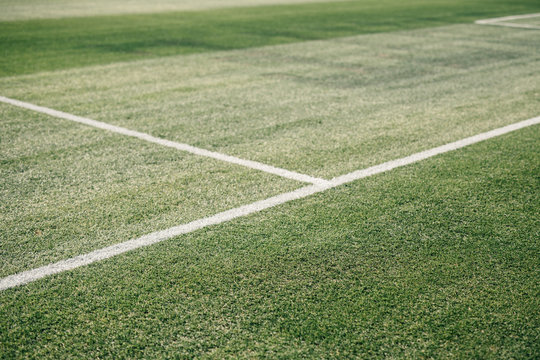 Close-up of pitch marking on soccer field