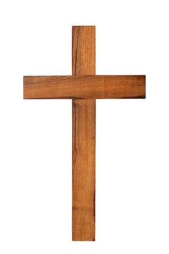 Wooden cross on white