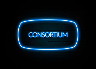 Consortium  - colorful Neon Sign on brickwall
