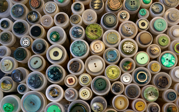 Buttons for sale in tubes on the market